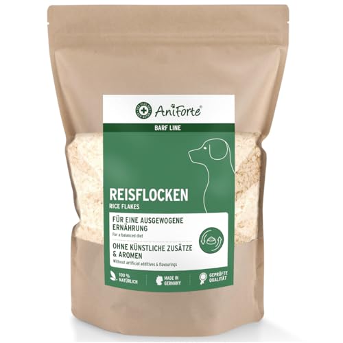 AniForte Barf Zusatz Hund Reisflocken 1kg - Naturprodukt, Barf Hundefutter, glutenfrei, Flocken für Hunde ohne künstliche Zusätze, 100% Natur Hundeflocken, Flockenfutter, Reisflocken Hund von AniForte