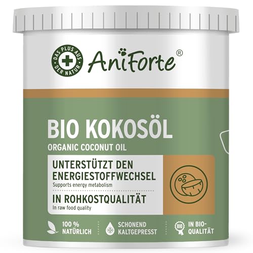AniForte Bio Kokosöl für Hunde & Katzen 1 Liter Lebensmittelqualität - Erste Kaltpressung, Nativ, Unraffiniert, Hoher Laurinsäure Gehalt, Pflege für Fell, Pfote & Haut, biologischer Anbau, Barf Zusatz von AniForte