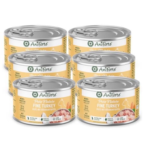 AniForte Fine Turkey Nassfutter für Katzen 6 x 200 g – Katzenfutter nass mit viel Truthahn & Gemüse, natürliches Alleinfuttermittel, Katze Nassfutter getreidefrei, hoher Fleischanteil von AniForte