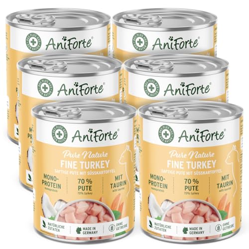 AniForte Fine Turkey Nassfutter für Katzen 6 x 400 g – Katzenfutter nass mit viel Truthahn & Gemüse, natürliches Alleinfuttermittel, Katze Nassfutter getreidefrei, hoher Fleischanteil von AniForte