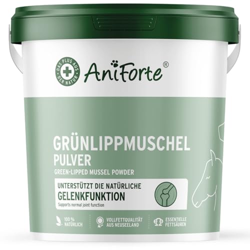 AniForte Grünlippmuschelpulver für Hunde & Pferde 1kg - Natürliches Grünlippmuschel Pulver in Vollfettqualität, Omega 3 & 6 Fettsäuren, Glycosaminoglycane 3,3%, unterstützt Gelenke & Gelenkfunktion von AniForte