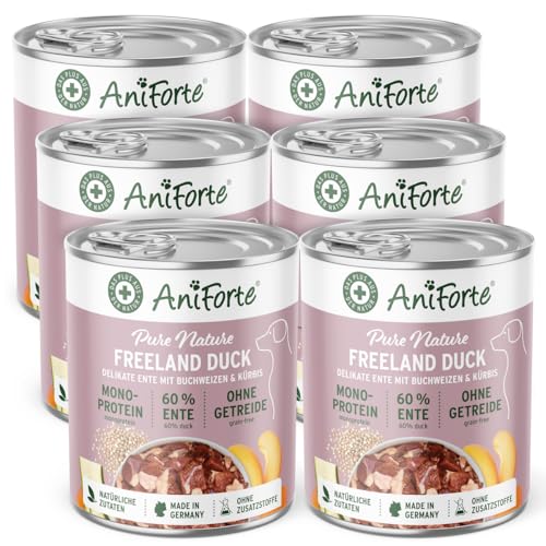 AniForte Hundefutter Nass Ente 6 x 400g – Nassfutter für Hunde mit viel Fleisch sowie Gemüse & Früchte, Natürliches Hundenassfutter glutenfrei von AniForte