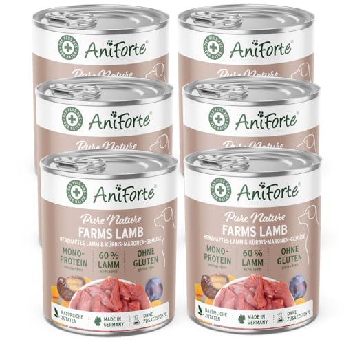 AniForte Hundefutter Nass FarmsLamb 6 x 400g – Nassfutter für Hunde, Frisches Lamm mit Gemüse & Früchten, hoher Fleischanteil, Natürliches Hundenassfutter glutenfrei von AniForte