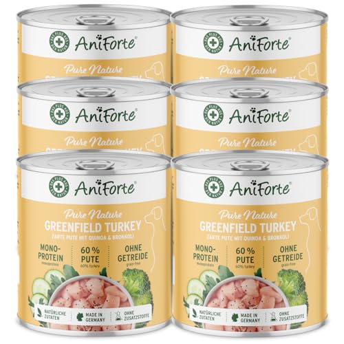 AniForte Hundefutter Nass GreenfieldTurkey 6 x 800g – Nassfutter für Hunde, Frische Pute mit Gemüse & Früchten, hoher Fleischanteil, Natürliches Hundenassfutter getreidefrei von AniForte