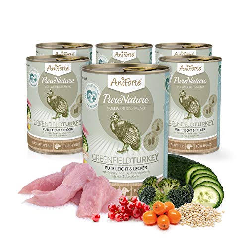 AniForte Hundefutter Nass GreenfieldTurkey 6 x 400g – Nassfutter für Hunde, Frische Pute, Gemüse & Früchte, hoher Fleischanteil, Natürliches Hundenassfutter getreidefrei von AniForte