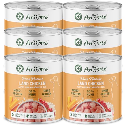 AniForte Hundefutter Nass LandChicken 6 x 800g – Nassfutter für Hunde, Frisches Huhn mit Gemüse & Früchten, hoher Fleischanteil, Natürliches Hundenassfutter glutenfrei von AniForte