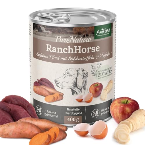 AniForte Hundefutter Nass RanchHorse 6 x 400g – Nassfutter für Hunde, Frisches Pferd mit Gemüse & Früchten, hoher Fleischanteil, Natürliches Hundenassfutter getreidefrei von AniForte