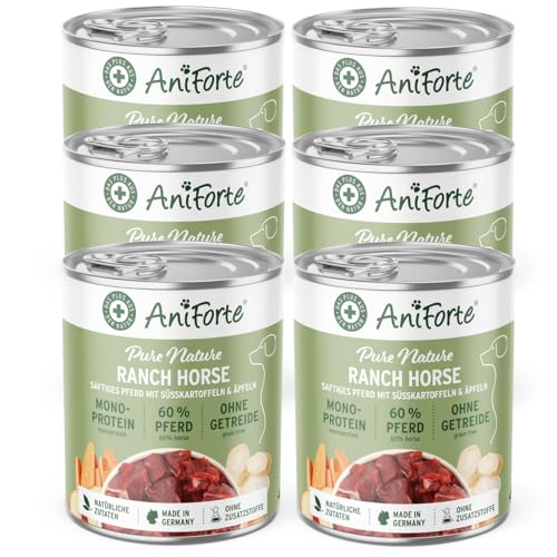 AniForte Hundefutter Nass RanchHorse 6 x 400g – Nassfutter für Hunde, Frisches Pferd mit Gemüse & Früchten, hoher Fleischanteil, Natürliches Hundenassfutter getreidefrei von AniForte