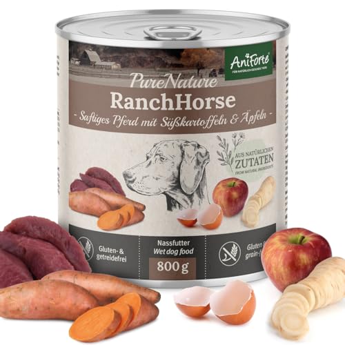 AniForte Hundefutter Nass RanchHorse 6 x 800g – Nassfutter für Hunde, Frisches Pferd mit Gemüse & Früchten, hoher Fleischanteil, Natürliches Hundenassfutter getreidefrei von AniForte