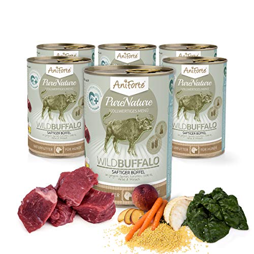 AniForte Hundefutter Nass WildBuffalo 6 x 400g – Nassfutter für Hunde, Frisch vom Büffel, hoher Fleischanteil, Gemüse & Früchte, Natürliches Hundenassfutter glutenfrei von AniForte