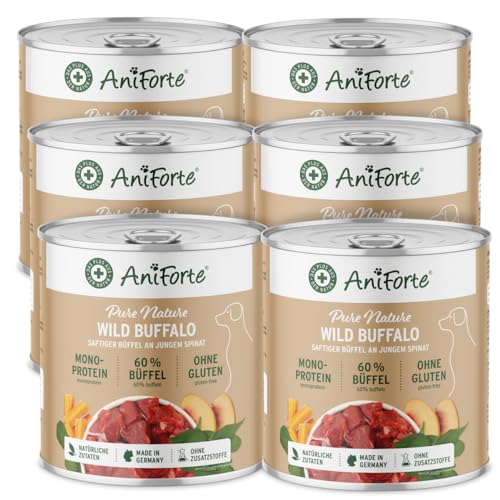 AniForte Hundefutter Nass WildBuffalo 6 x 800g – Nassfutter für Hunde, Frischer Büffel mit Gemüse & Früchten, hoher Fleischanteil, Natürliches Hundenassfutter glutenfrei von AniForte