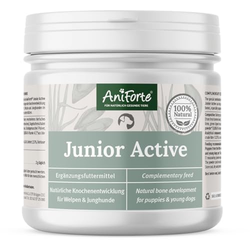 AniForte Junior Active für Welpen und Junge Hunde 250g - Für Knochen, Sehnen, Bänder, Zahn Entwicklung von Welpen & Junghunden. Puppy Ergänzung mit Kalzium, Vitaminen und Mineralien von AniForte