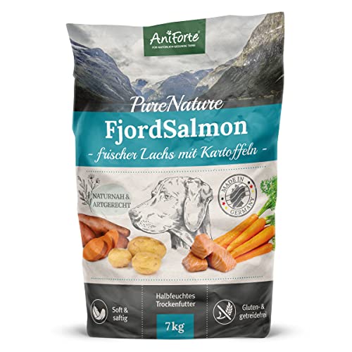 AniForte Lachs Trockenfutter für Hunde 7kg – Frischer Lachs mit Kartoffeln & Vitaminen, Halbfeuchtes Trockenfutter, Hundefutter trocken getreidefrei & glutenfrei für Allergiker von AniForte