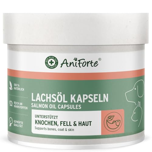 AniForte Lachsöl Kapseln für Hunde & Katzen 500 Stück – wertvolles Omega-3 Fischöl & Vitamine für Stoffwechsel, Knochenaufbau & glänzendes Fell von AniForte
