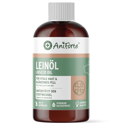 AniForte Leinöl Hunde & Katzen 500ml - Natives & kaltgepresstes Leinsamenöl, reich an Omega 3 & Omega 6 Fettsäuren, Barf Öl Zusatz, Leinöl für Hunde & Katzen von AniForte