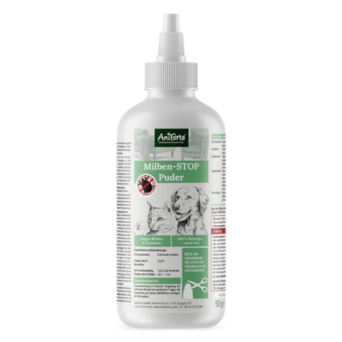 AniForte Milben-Stop Puder für Hunde & Katzen 250 ml - Effektive Abwehr, Diatomeenerde & Kieselgur gegen Insekten, Parasiten & Ungeziefer, Milbenpuder ohne Chemie von AniForte