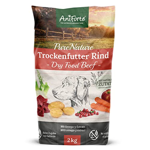 AniForte Natürliches Hunde-Futter Trockenfutter Country-Beef 2kg, Saftiges Feines Rind-Fleisch, 100% Natur Allergiker, Getreide-Frei, Glutenfrei, mit Kartoffeln, Ohne künstliche Vitamine von AniForte