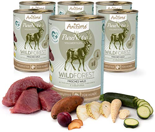 AniForte Hundefutter Nass WildForest 6 x 400g – Nassfutter für Hunde, Frisches Wildfleisch mit Gemüse & Früchten, Natürliches Hundenassfutter getreidefrei & glutenfrei von AniForte