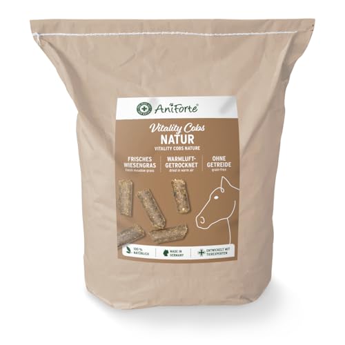 AniForte Natur Heucobs Pferd 14kg - Vitality Cobs, Raufutter zur Trockenfütterung, Heuersatz, Pferdefutter ohne Einweichen oder Anmischen, optimale Kau- & Speichelförderung, Grascobs staubarm von AniForte