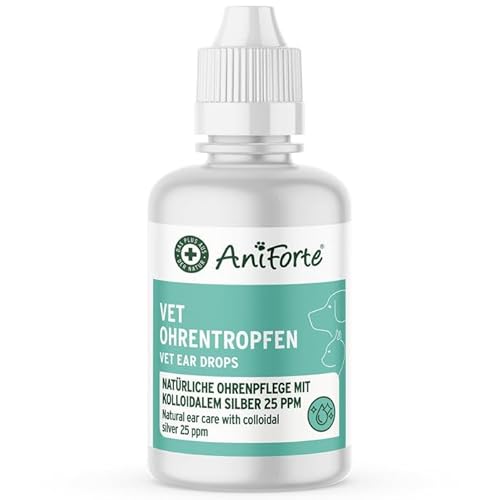 AniForte Ohrentropfen mit kolloidalem Silber 25ppm & Ringelblume 50ml | Für Hunde, Katzen & Kleintiere I Bei Ohrentzündungen, Juckreiz I Ohrenpflege, Ohrenhygiene, Gesunde Ohren von AniForte