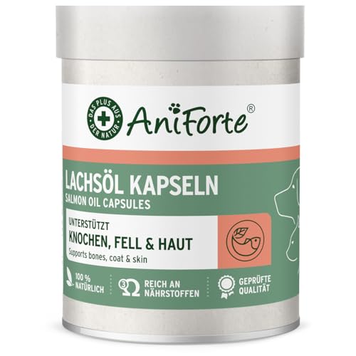 AniForte Lachsöl Kapseln für Hunde & Katzen 200 Stück – wertvolles Omega-3 Fischöl, Stoffwechsel & Knochenaufbau unterstützend, Barf Ergänzung, glänzendes Fell, Vitamine, Salmon Oil Dogs von AniForte