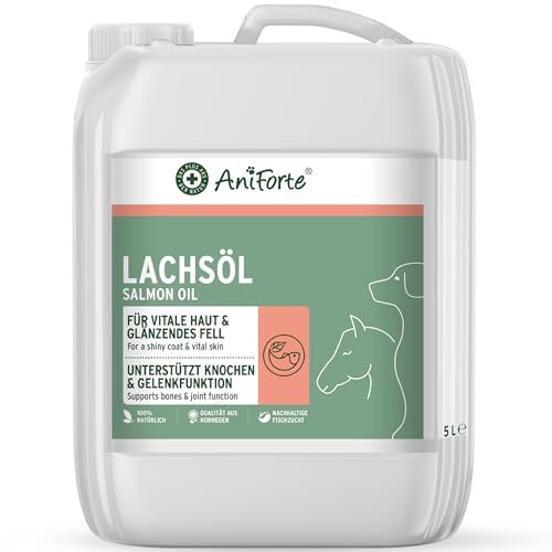 AniForte Lachsöl für Hunde & Pferde 5 Liter - Premium Natur Fischöl aus Norwegen reich an Omega 3 & 6, Futter Ergänzung, Barf Öl für Hunde ohne Zusätze, frisch abgefüllt in Deutschland von AniForte