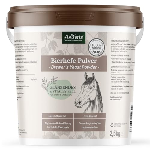 AniForte Reine Bierhefe für Pferde 2,5kg - Naturprodukt für Vitale Haut & glänzendes, kräftiges Fell, Bierhefe Pulver reich an B-Vitaminen, Mineralstoffen & Spurenelementen von AniForte