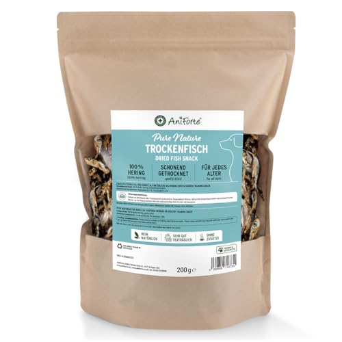 AniForte Trockenfisch für Hunde 200g – Natürliche Hunde Leckerlis mit Omega 3, Sprotten Hundesnack, Fischnack, Kauartikel in wiederverschließbarer Tüte von AniForte