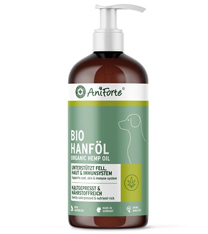 AniForte kaltgepresstes Bio Hanföl für Hunde & Pferde 1 Liter - 100% reines Barf Öl als Zusatz, Premium Hanföl, Naturprodukt ohne Zusätze von AniForte