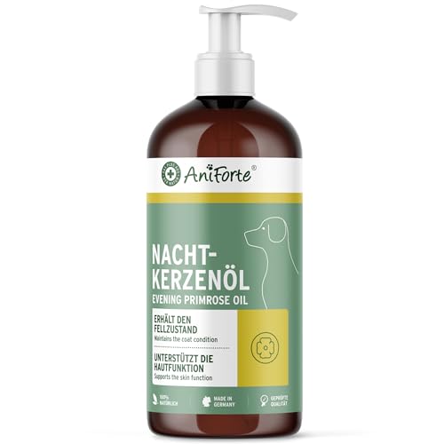 AniForte Nachtkerzenöl für Hunde und Katzen 1 L – Kaltgepresstes Öl reich an Omega 6 & Omega 9, glänzendes Fell & Vitale Haut, unterstützt das Immunsystem, Barf Zusatz von AniForte