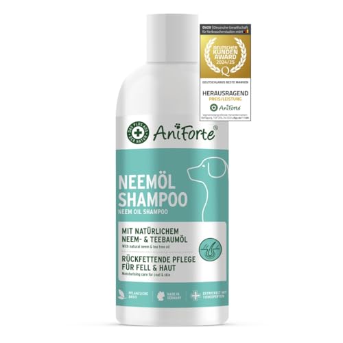 AniForte Neemöl Shampoo für Hunde 500ml - Hundeshampoo gegen Juckreiz, Milben, Flöhe, Zecken, Hautfreundlich, Pflegend & leicht kämmbar, Fellpflege & Fellglanz, Angenehm im Geruch von AniForte