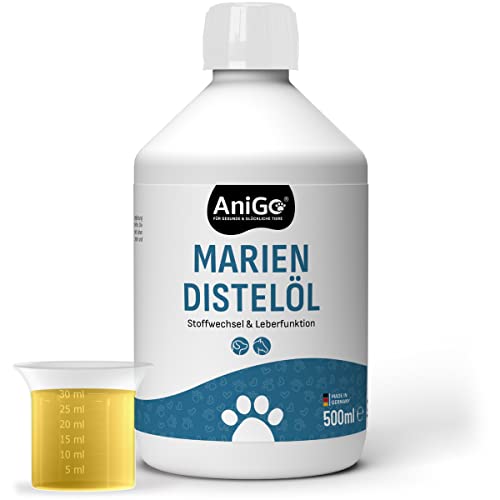 AniGo Mariendistelöl für Hunde & Pferde 500ml – Naturrein in Premiumqualität – Barf Zusatz, Distelöl Hund, Barf Öl Mariendistel-Öl Hund I Reich an Vitamin E, Omega-6, Omega-9 von AniGo