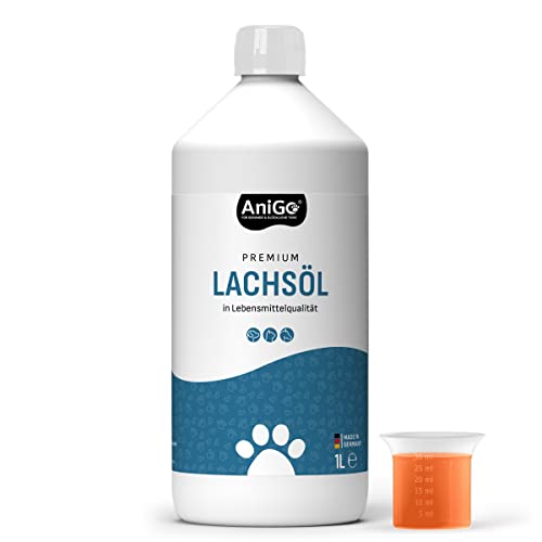 AniGo Premium Lachsöl Hunde 1 Liter, Omega 3 & 6 Barf Öl Hund I Lachsöl Hund 1 Liter I Hochdosiertes Fischöl - in Lebensmittelqualität von AniGo