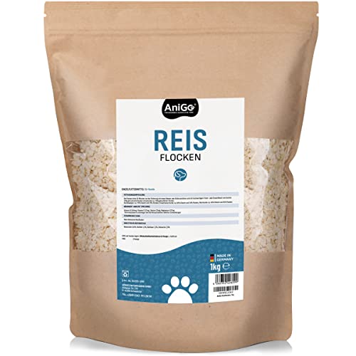 AniGo Reisflocken Hund 1kg, Reisflocken Hunde, Gemüseflocken Hunde glutenfrei, Gemüseflocken Hunde Barf, Barf Zusatz Hund von AniGo