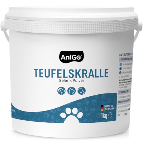 AniGo Teufelskralle für Hunde, Katzen & Pferde 1kg - Teufelskrallenpulver, Teufelskrallenwurzel, Gelenkpulver, zur Unterstützung agiler Gelenke und der Beweglichkeit von AniGo