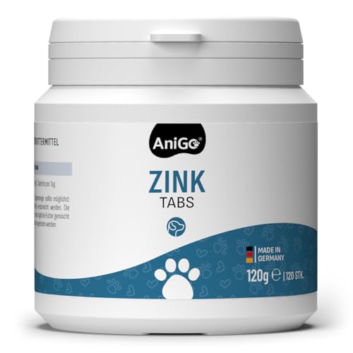 AniGo Zink Tabletten für Hunde 120 Stück – Hochdosiert mit Vitamin C & E, Zinktabletten Plus Vitamine bei trockener Haut, Haarausfall, Zink Hund für Krallen & Fell von AniGo