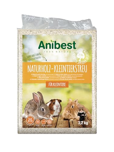 Anibest Kleintierstreu, 100 % natürliche Einstreu für Kaninchen, Hamster, Meerschweinchen & Co, saugfähige Weichholzspäne, staubfrei & geruchsbindend, 3,2 kg/ 60 l von Anibest