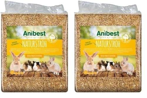 Anibest Naturstroh, Kleintierstreu, 100% natürliche Einstreu für alle Nager & Kleintiere, Kaninchen, Hamster, Meerschweinchen und Co, saugfähig, wärmeisolierend, Made in Germany, 4 kg (Packung mit 2) Anibest Naturstroh, Kleintierstreu, 100% natürliche Einstreu für alle Nager & Kleintiere, Kaninchen, Hamster, Meerschweinchen und Co, saugfähig, wärmeisolierend, Made in Germany, 4 kg (Packung mit 2) von Anibest