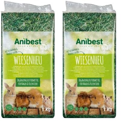 Anibest Wiesenheu, 100% natürliches Futter für Kaninchen, Hamster, Meerschweinchen sowie andere Nager und Kleintiere, Made in Germany, 1 kg (Packung mit 2) von Anibest