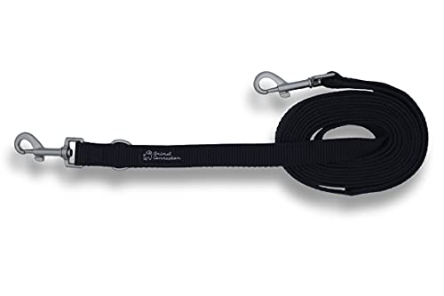 Animal Connection Hundemantel aus Nylon, 3 Meter kürzbar, Doppelkarabiner, Übungsleinen, Trekking (S/M: 15mm, Schwarz) von Animal Connection