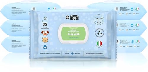 Animal House Dufttücher 350 Stück: Hypoallergene und biologisch abbaubare Feuchttücher für die tägliche Reinigung von Hunden und Katzen (350, Aloe und Chlorhexidin) von Animal House