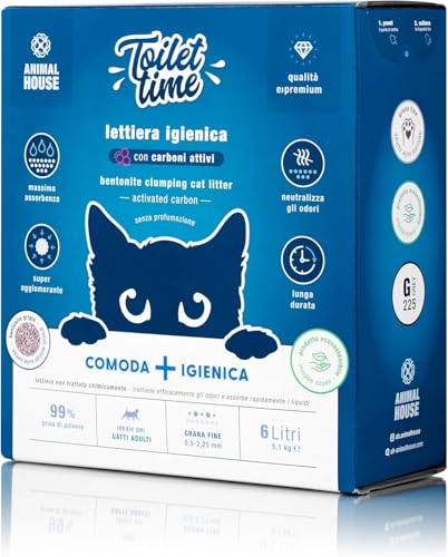 Animal House Toilet Time, 6L Bentonit-Katzenstreu mit Aktivkohle, antistatisch und sicher, extrem saugfähig, klumpend, geruchsbindend, 5,1 kg (Aktivkohle, 6L) von Animal House