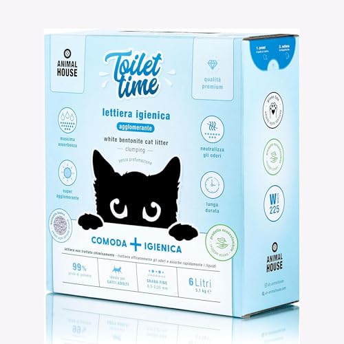 Animal House Toilet Time, 6L weißes Bentonit-Katzenstreu, antistatisch und sicher, extrem saugfähig, klumpend, geruchsbindend, 5,1 kg (weiß, 6L) von Animal House