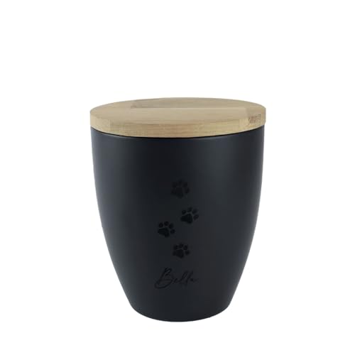 Animal Tree Keramik Tierurne Black mit Pfötchen, personalisierbare Tierurne mit Holzdeckel für Hunde und Katzen, für Tiere bis zu einem Lebendgewicht von ca. 15 kg von Animal Tree