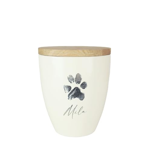 Animal Tree Keramik Tierurne Blanc mit originalem Pfotenabdruck deines Tieres, personalisierbare Tierurne mit Holzdeckel für Hunde und Katzen, für Tiere bis zu einem Lebendgewicht von ca. 15 kg von Animal Tree