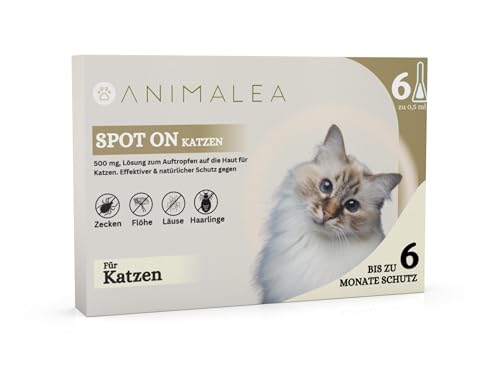 Animalea® NEU Spot On Zeckenschutz für Katzen bis zu 6 Monate Schutz [6 x Pipetten] Zeckenmittel für Katzen -Zeckenschutz Katze- Spot On für Katzen von Animalea