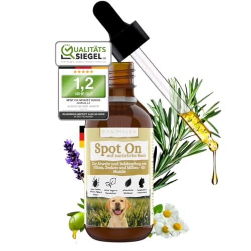 Animalea® Natürliches Spot On für Hunde - TESTURTEIL SEHR GUT 02/25 - Zeckenschutz für Hunde - 50 ml [Jahresvorrat] - Zeckenmittel für Hunde - Bio-Margosa Extrakt - gegen Zecken, Milben, Flöhe von Animalea