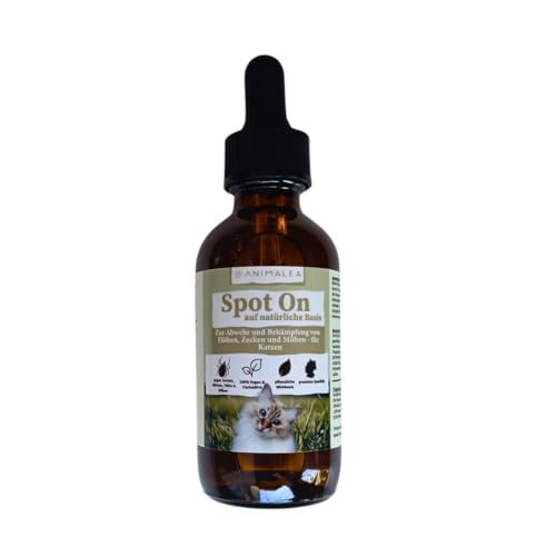 Animalea® Natürliches Spot On Schutz für Katzen- 60 ml [Jahresvorrat] - Mit Bio-Margosa Extrakt & effektivem Wirkstoff Saltidin - natürliches Spot on gegen Zecken, Milben und Flöhe von Animalea