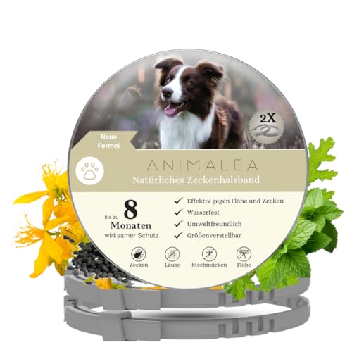 Animalea® [2 Stück] Zeckenhalsband für Hunde - verbesserte Formel mit Schwarzkümmelöl - 100% Natürlich - bis zu 8 Monate wirksamer Schutz gegen Zecken Flöhe Läuse Ungeziefer von Animalea