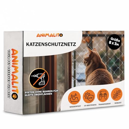 Animalito, Schutznetz für Katzen, 8 x 3, Katzennetz, Balkon, ohne Bohren, Schutznetz für Katzen, Balkon, Katzennetz, transparentes Katzennetz, Schutz für Katzenfenster. von Animalito